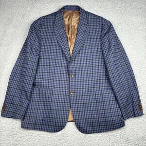 Giles & Jasper Sport Coat Blazer Mens 44R Blue Plaid Wool 2 Button Classic